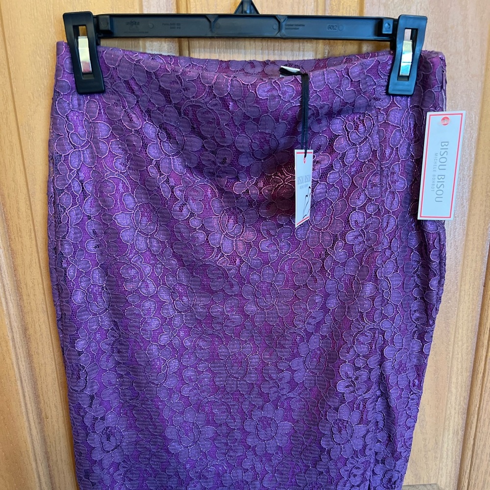 NWT Bisou Bisou Purple Lace Patterned Pencil Skirt Size 2